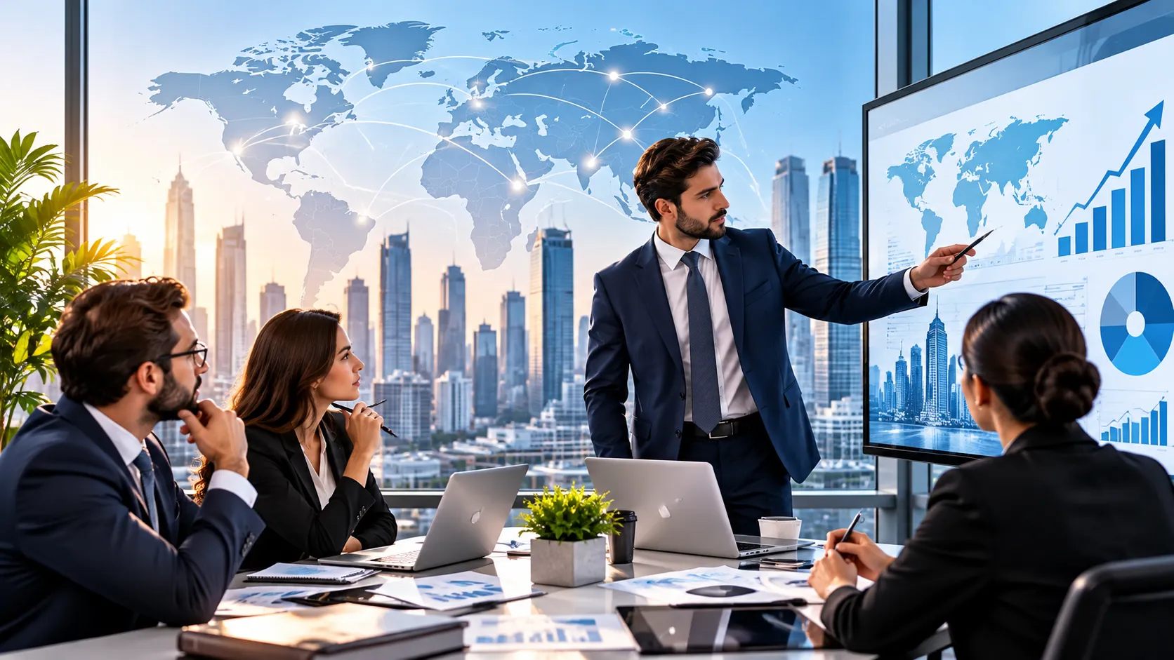 Business professionals discussing strategy in a meeting